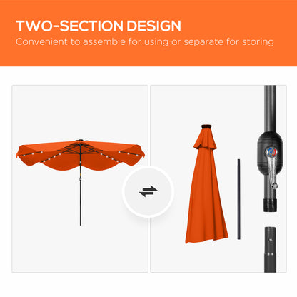 Solar Patio Umbrella with LED and Tilt, Outdoor Market Table Umbrella Parasol with Crank, 3 x 3 (m), Orange