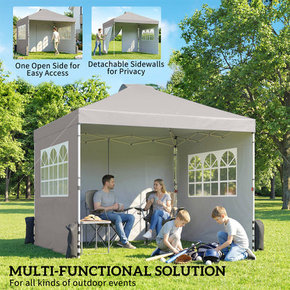 Pop Up Gazebo Waterproof Height Adjustable Canopy with 3 Sidewalls Wheeled Bag for Parties 3 x 3 m Grey