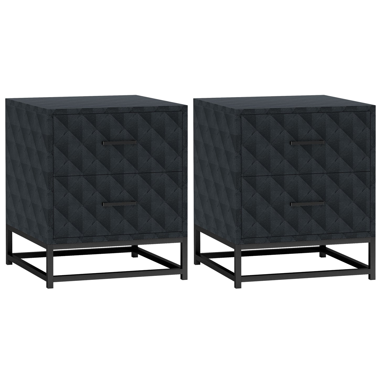 Bedside Tables Set of 2, Modern Bedside Table Nightstand with 2 Drawers, Bedside Cabinet Sofa Side Table with Storage