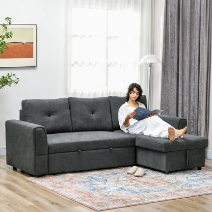3 Seater Sofa Bed, Pull Out Sofa Bed with Storage for Living Room, Dark Grey