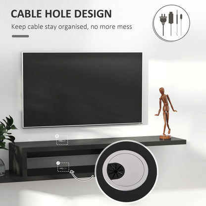 Floating TV Unit, Wall Mounted TV Stand with Open Shelf and 2 Cable Holes, Entertainment Unit for Living Room, Black