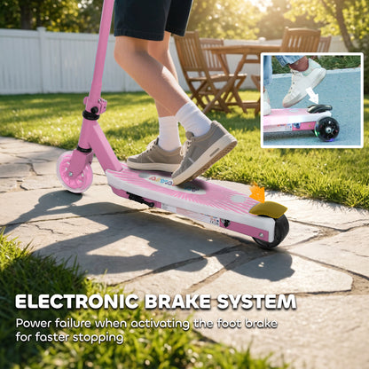 Electric Scooter for Kids Aged 4-7 Years, with Flashing LED Lights, Rear Auxiliary Wheels, Pink