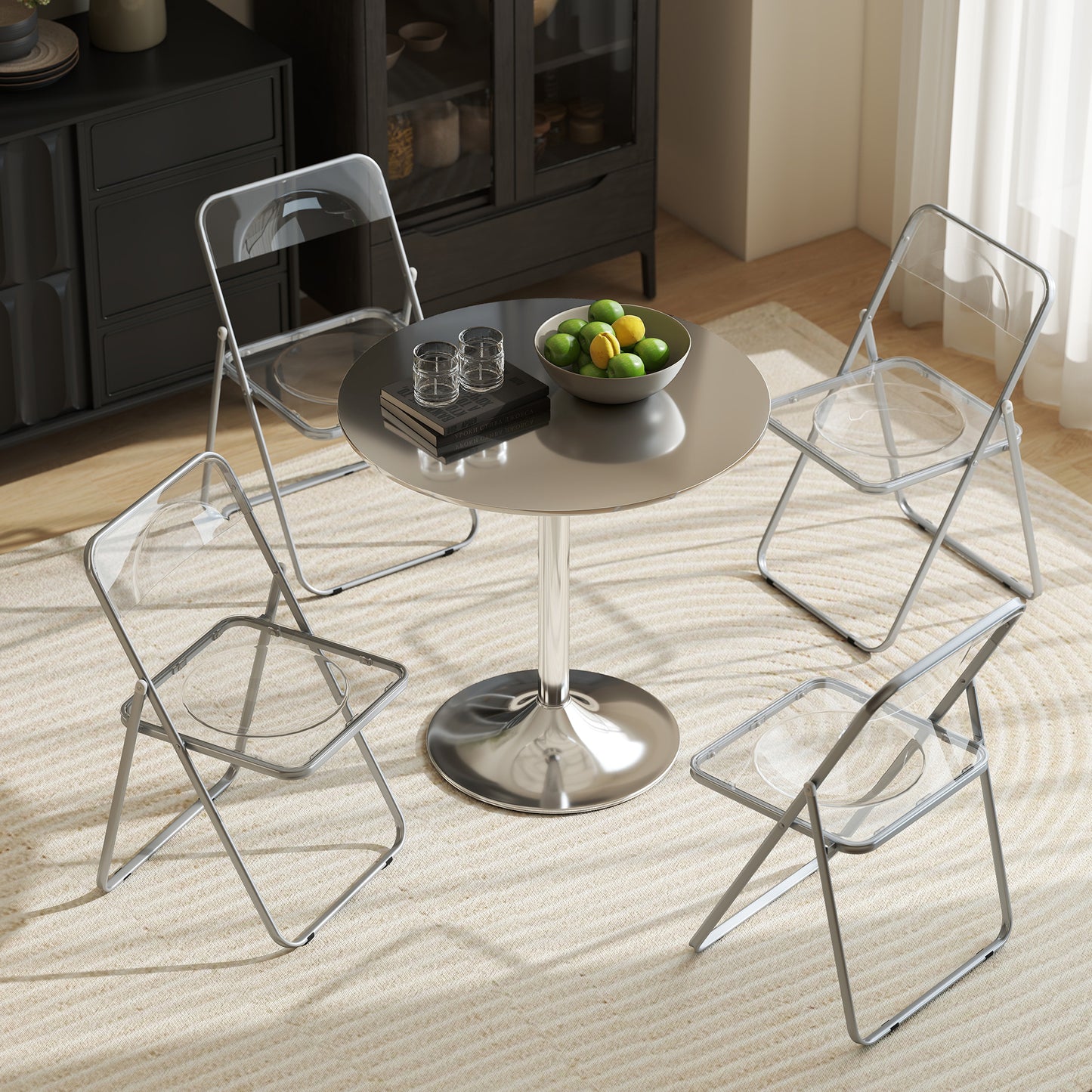 Foldable Chairs, Folding Chairs with Transparent Seat and Backrest, Heavy Duty Steel Frame, 47W x 48D x 75H cm, Clear