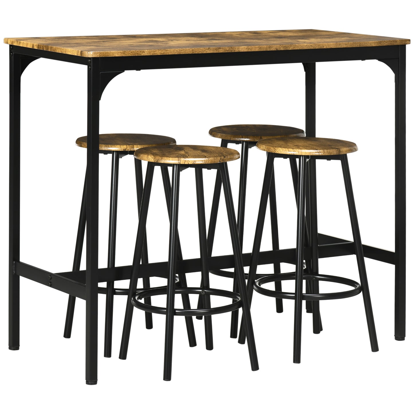 Five-Piece Industrial-Style Bar Table Set - Brown/Black