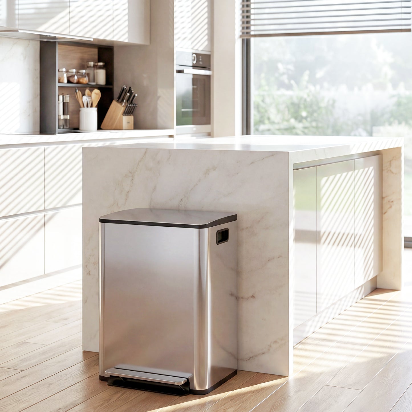 40L Dual Compartment Stainless Steel Bin, with Deodoriser Holders - Silver Tone
