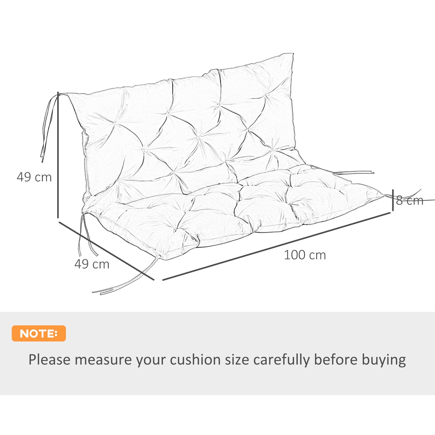 2 Seater Bench Pad, Garden Swing Chair Cushion with Back and Ties