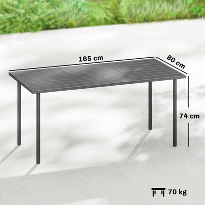 Garden Dining Table for 6 Person, 165 x 80 cm Rectangular Outdoor Dining Table with Slatted Top