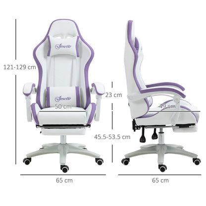 Computer Gaming Chair, PU Leather Office Desk Chair with Footrest, Swivel Wheels, 135° Reclining Back, Lumbar Support