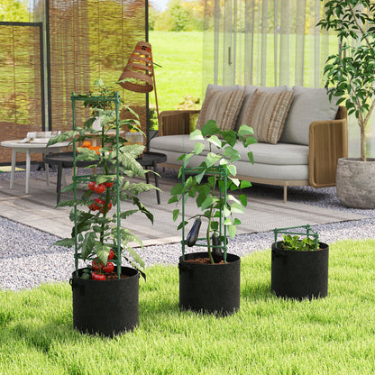 3 Packs Tomato Cages with 83.7L Grow Bags, 120cm Adjutstable Triangle Plant Stakes Support Trellis with Planter Bags