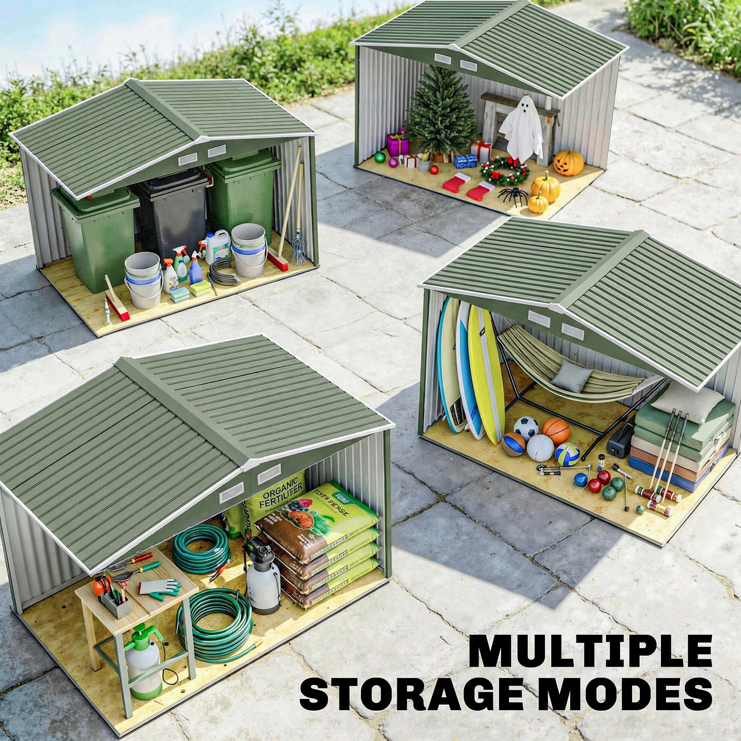 9 x 6ft Metal Garden Shed, Waterproof Outdoor Bike Storage Shed Galvanised with Vents, Foundation Kit