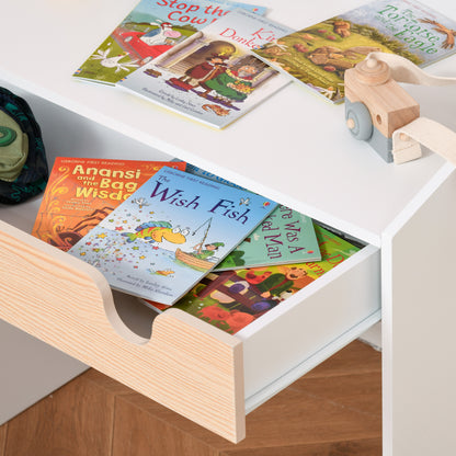 Kids Desk and Chair Set 2 Pieces Children Study Table with Storage Pull-Out Drawer Bookshelf for 3-6 Years Writing, Reading