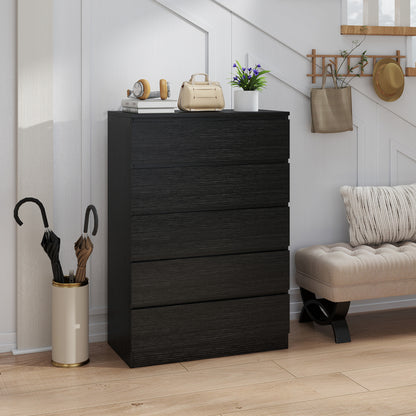 Chest of Drawers, 5 Drawer Dresser, Modern Storage Cabinet with 5 Drawers, for Bedroom, Living Room, Black