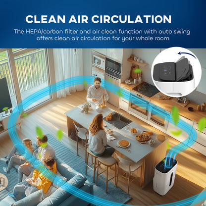 6500mL Portable Dehumidifier with Air Purifier Filter, 24H Timer, 4 Modes, 22L/Day, for Home Laundry Basement