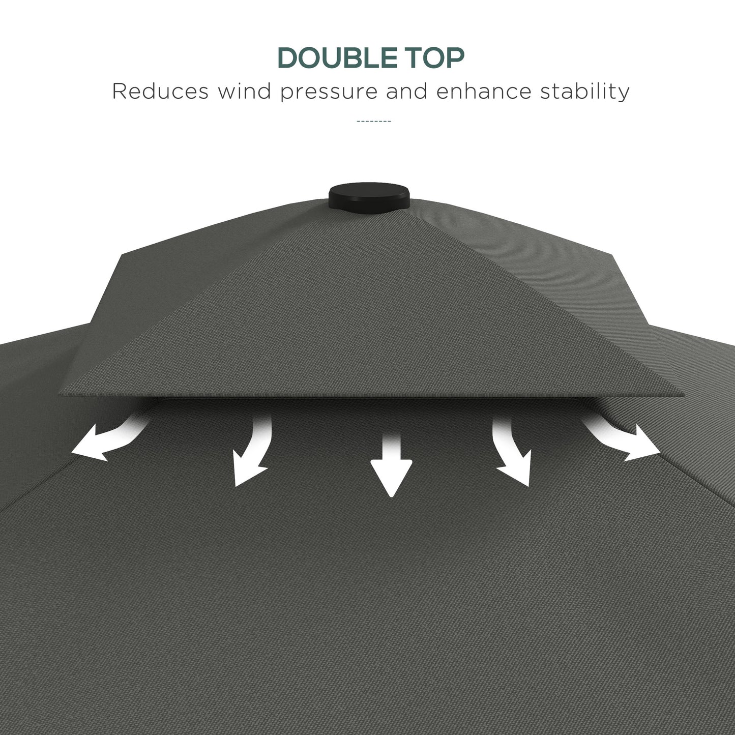 2.5m Square Double Top Garden Parasol Cantilever Umbrella with Ruffles, Dark Grey