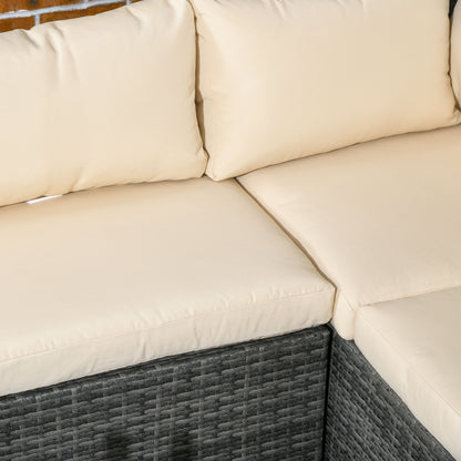 3 Pieces PE Rattan Garden Furniture Set with 10 cm Thick Cushions, 4 Seater Garden Corner Sofa Set