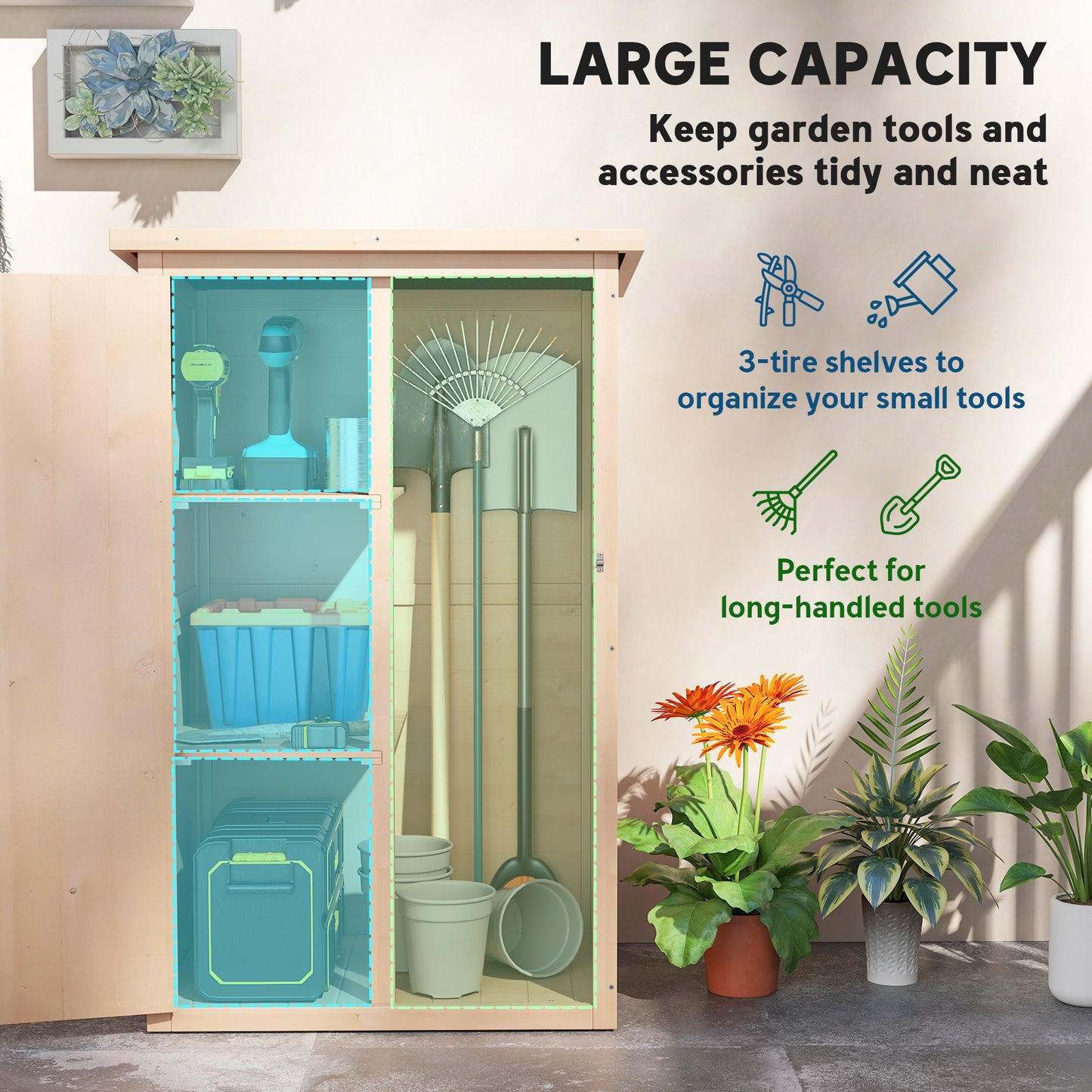 Wooden Small Shed, Garden Storage Shed with Shelves and Bolt Latch, 75L x 56W x115H cm, Natural
