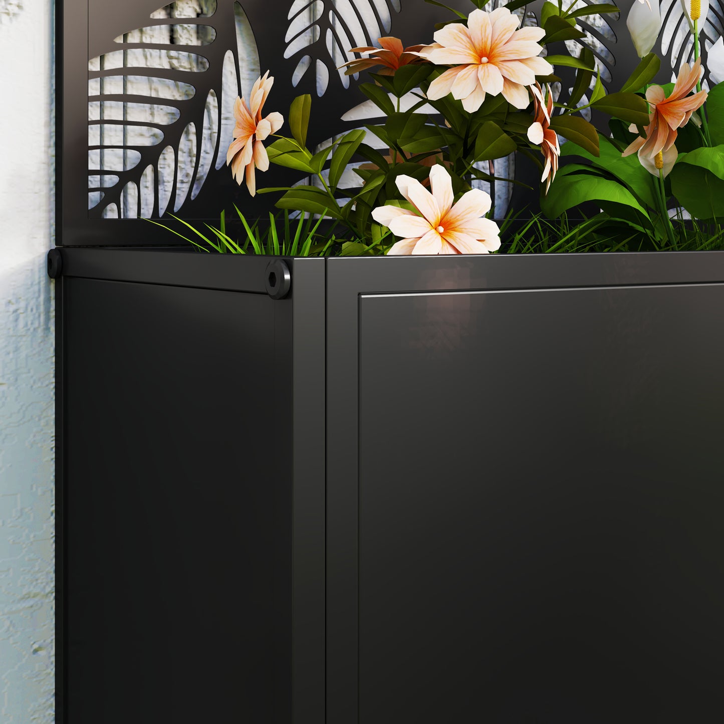 Outdoor Metal Planter, with Back Trellis - Black