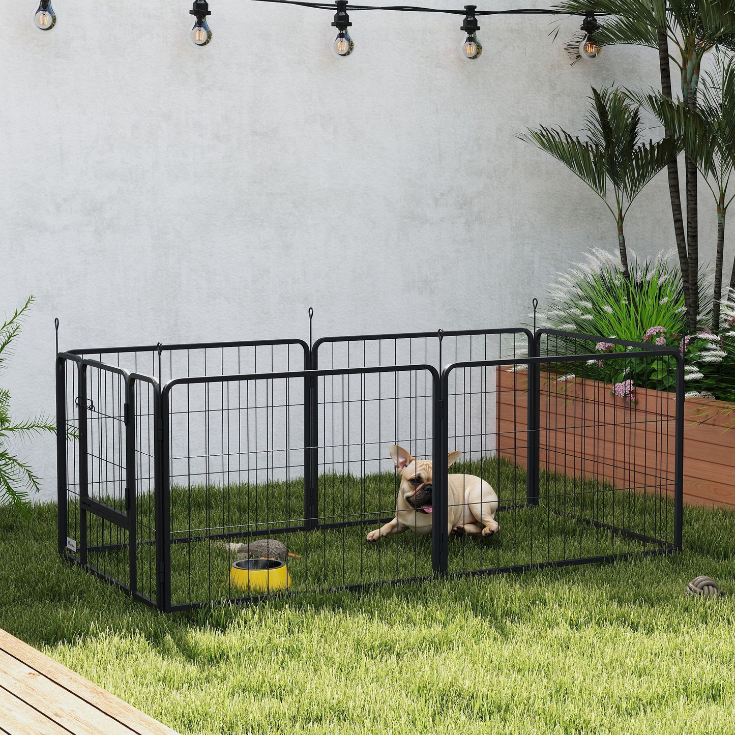 6 Panels Dog Playpen, Portable Detachable Puppy Pen with Door, for Small Dogs, 60cm High, Grey