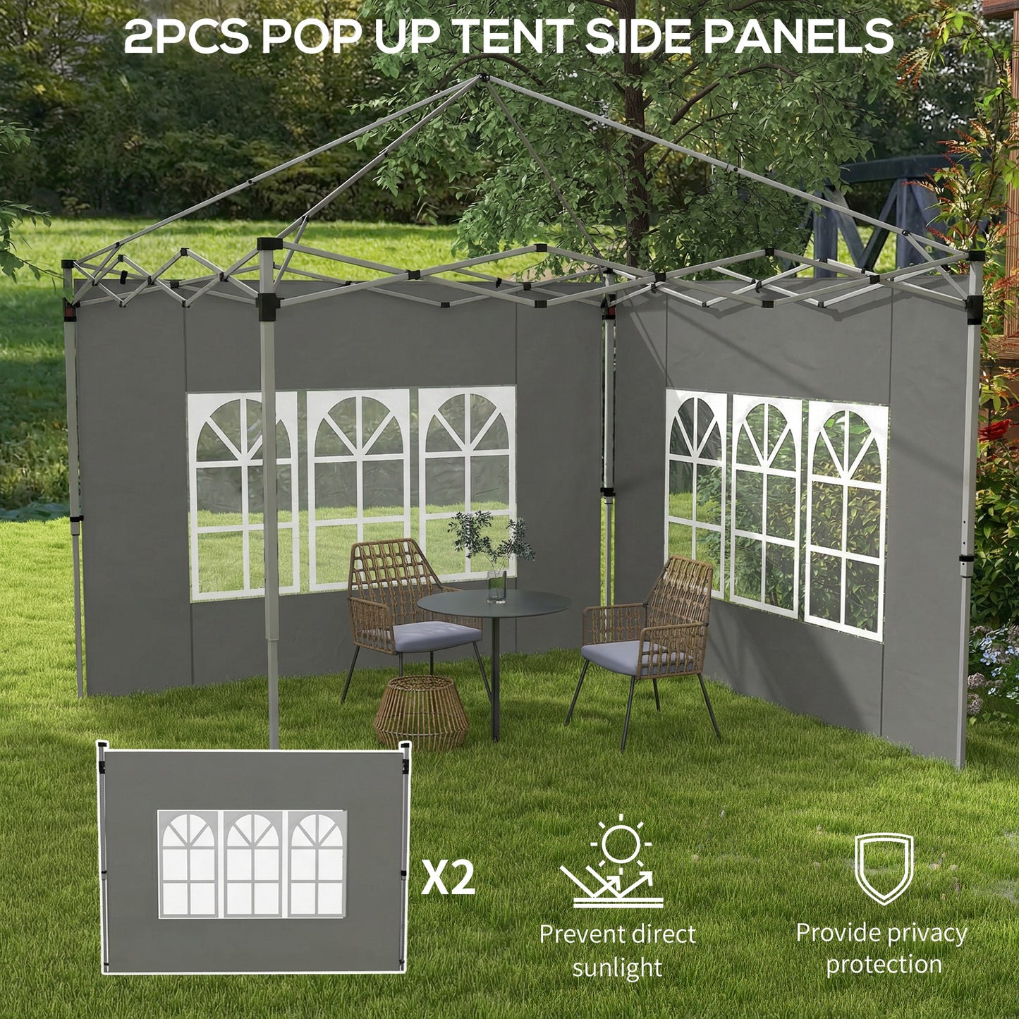 Gazebo Side Panels, Sides Replacement with Window for 3x3(m) or 3x4m Pop Up Gazebo, 2 Pack, Dark Grey