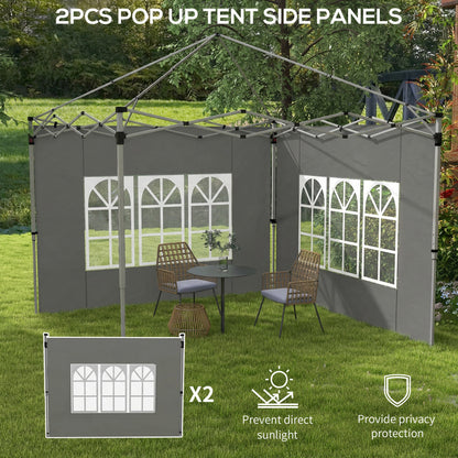 Gazebo Side Panels, Sides Replacement with Window for 3x3(m) or 3x4m Pop Up Gazebo, 2 Pack, Dark Grey