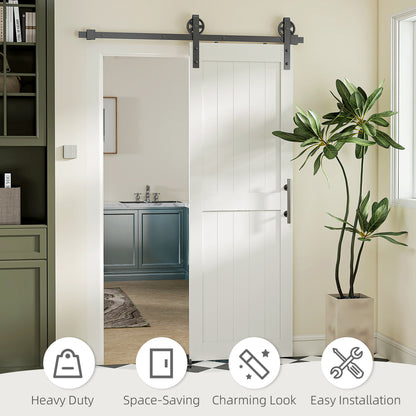 152.4cm Sliding Barn Door Kit, Sliding Door with Track, Hardware, Upgraded Rollers and Floor Guide, Handle, White