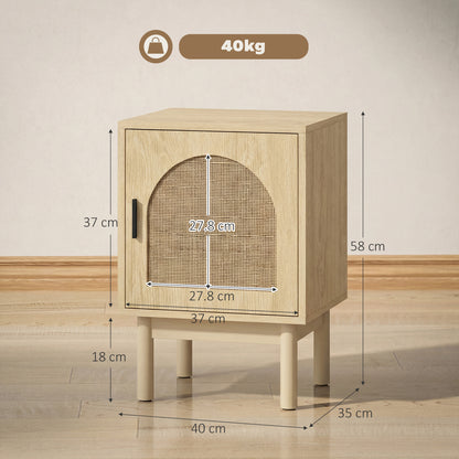 Rattan Bedside Table for Bedroom - Natural Wood