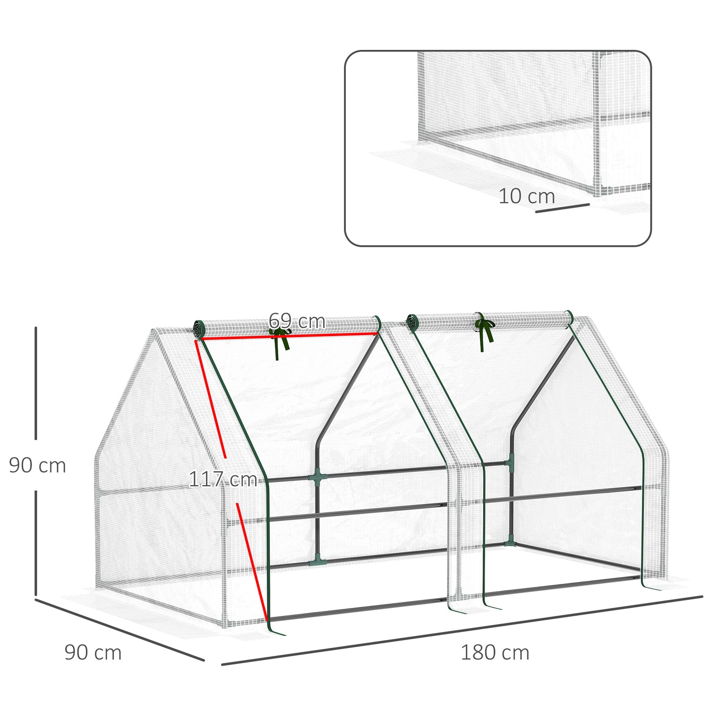 Mini Small Greenhouse with Steel Frame & PE Cover & Zipped Window Poly tunnel Steeple for Plants Vegetables