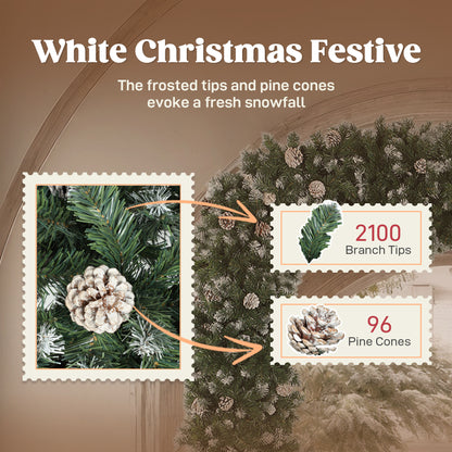 8.2 ft Snow Frosted Christmas Tree Arch, Christmas Arch Doorway Decor with 2100 Tips and 96 Pinecones