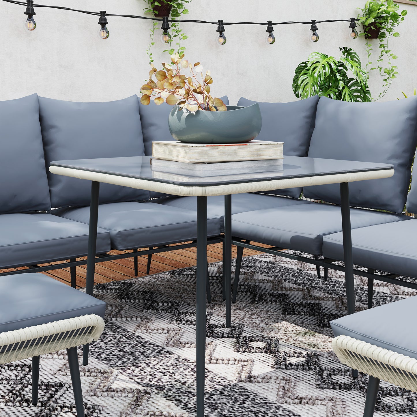 Six-Piece Rattan Strong Garden Sofa Set with Removable and Washable Covers - Grey
