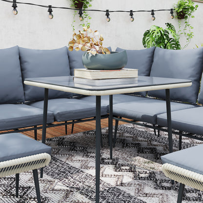Six-Piece Rattan Strong Garden Sofa Set with Removable and Washable Covers - Grey