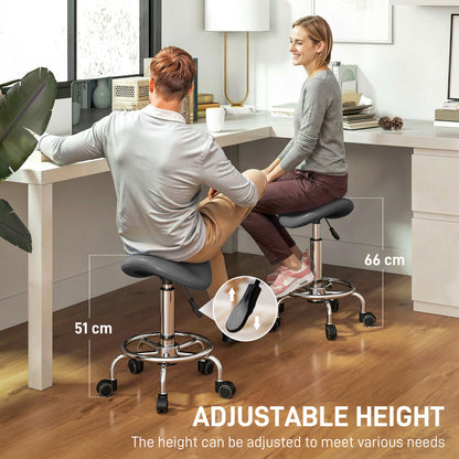 Salon Saddle Stool, Rolling Saddle Chair for Massage, Spa, Clinic, Beauty, Hairdressing and Tattoo, Grey