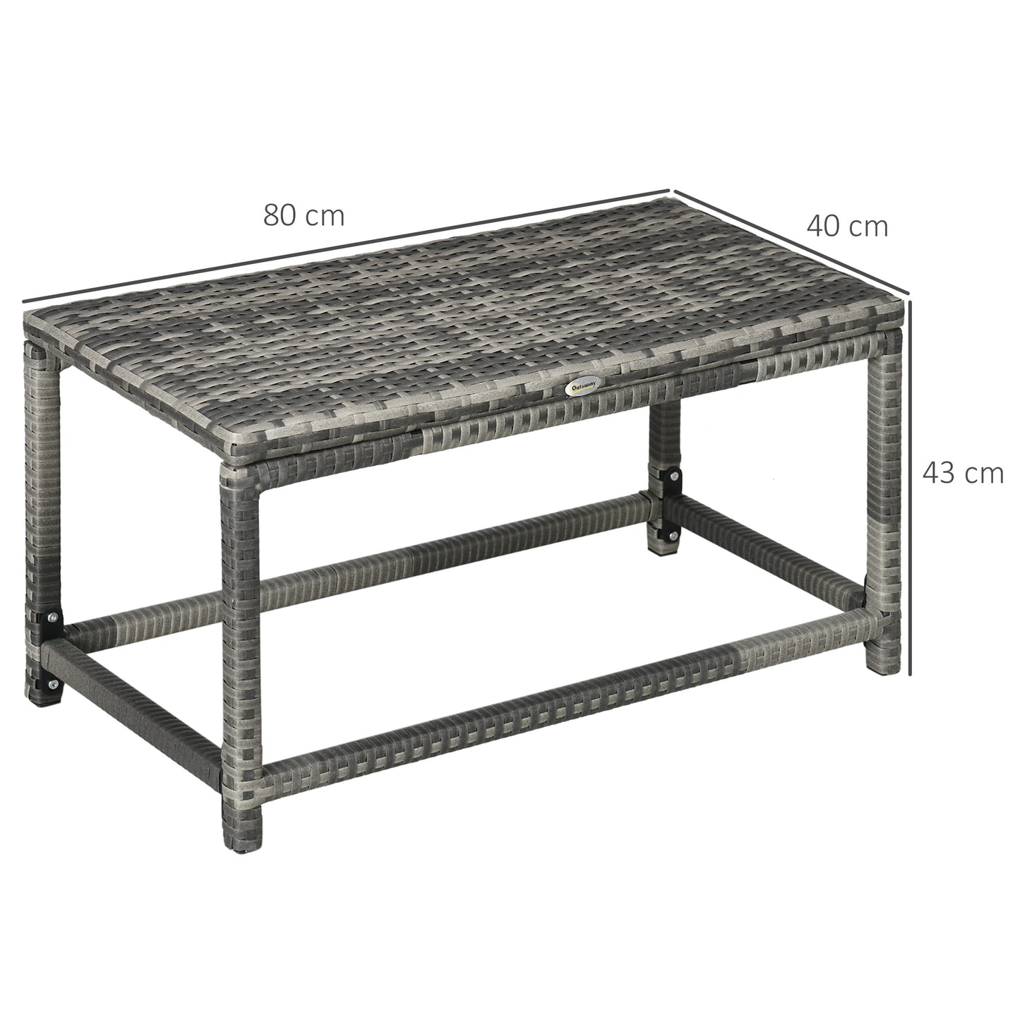Outdoor Coffee Table Side Table with Rectangular Shape Frame for Patio, Balcony, Mixed Grey