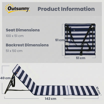 Set of 2 Foldable Garden Beach Chair Mat, Outdoor Sun Lounger Seats with Adjustable Back, Magazine Pocket, Carry Strap