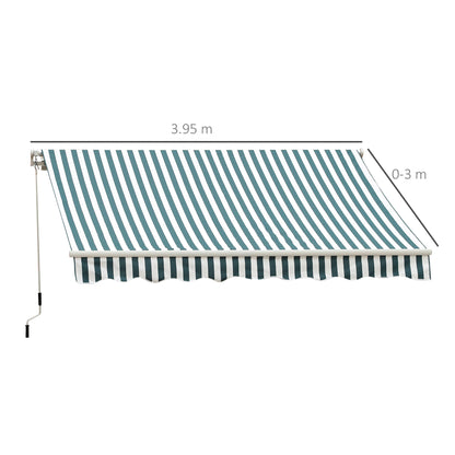 Manual Retractable Awning, size (4m x3m)-Green/White Stripes