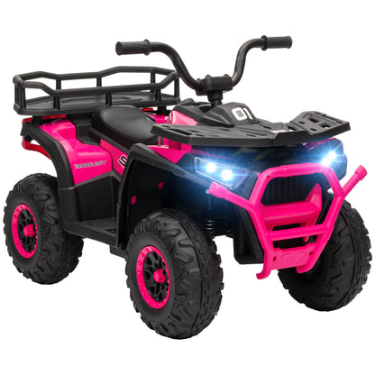 12V Kids Electric Ride on ATV, Battery-Powered Quad Bike w/ Spring Suspension, Forward Backward, Storage Basket, Pink