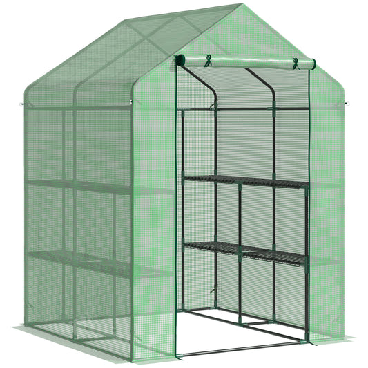 Walk in Greenhouse with Shelves Steeple Green House for Garden Grow House Removable Cover 143x138x190cm, Green