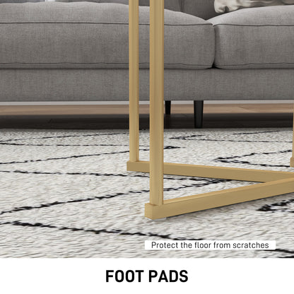 Set of Two Marble-Effect Nest of Tables - White/Gold-Tone