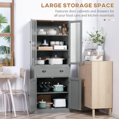 180cm Tall Kitchen Pantry Cupboard, Freestanding Storage Cabinet with 5 Tier, Adjustable Shelves, Drawer, Grey