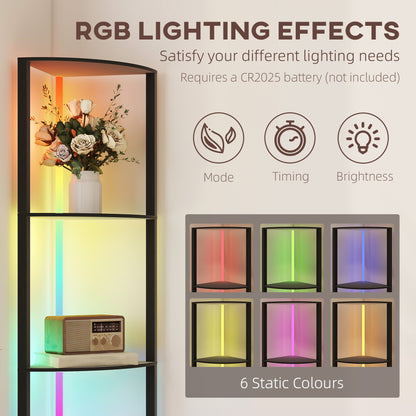 RGB LED Floor Lamp with Shelves, 4-Tier Dimmable Standing Lamp with Remote Control, Black