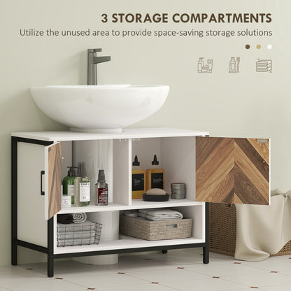 Under Sink Bathroom Cabinet, Rustic Under Sink Cabinet for Basin with or without Pedestal, Cream White and Walnut