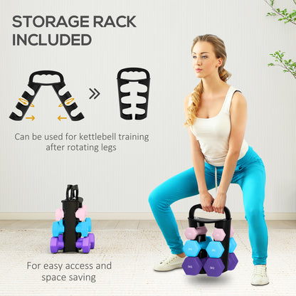Dumbbells Set with Storage Rack, 2 x 1kg, 2 x 3kg, 2 x 5kg, Pink