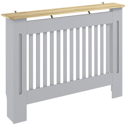 Slatted Radiator Cover, Painted Cabinet with Line Grill Design, 112L × 19W × 81H cm, Grey