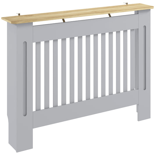 Slatted Radiator Cover, Painted Cabinet with Line Grill Design, 112L × 19W × 81H cm, Grey