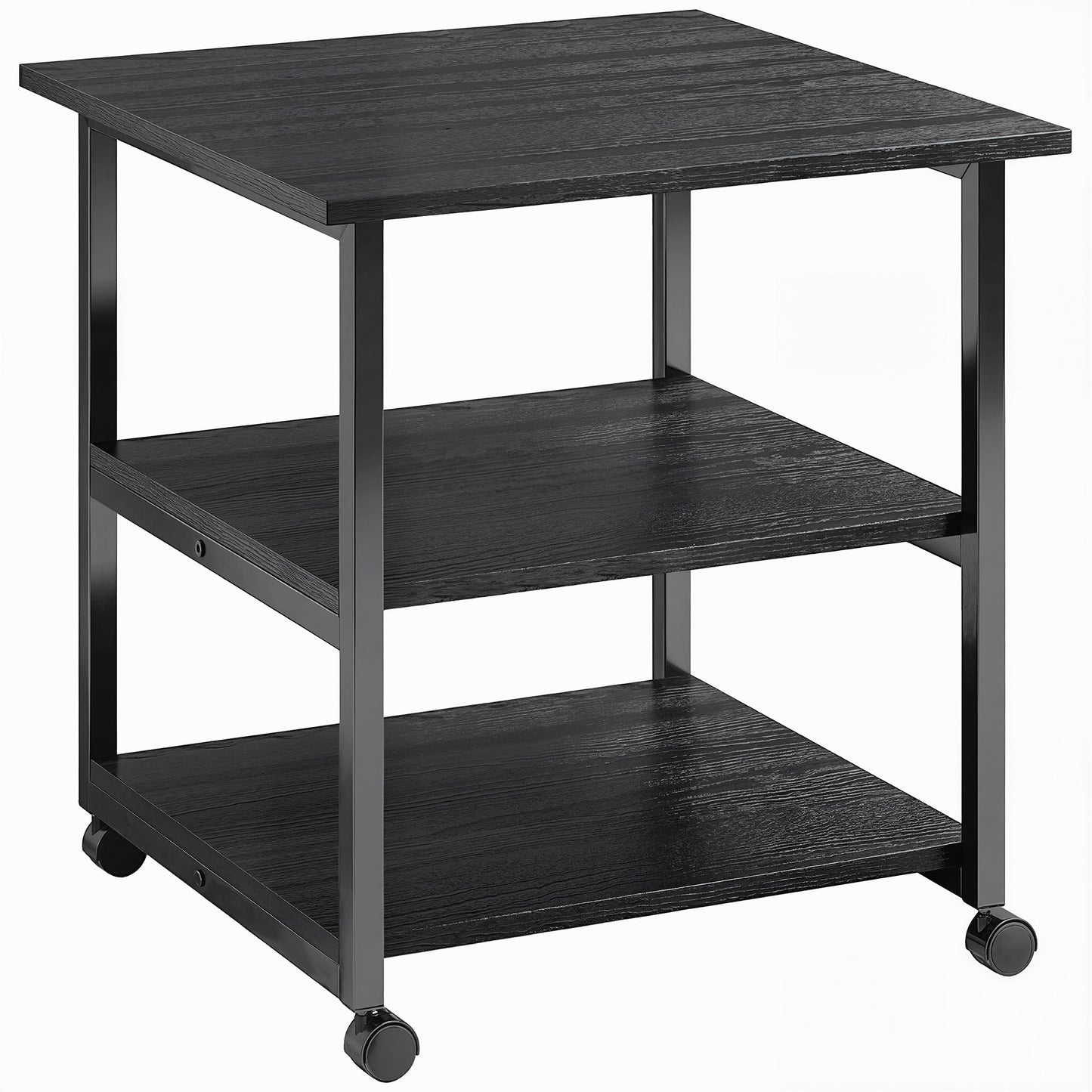 Three-Tier Steel Printer Stand, with Wheels - Black