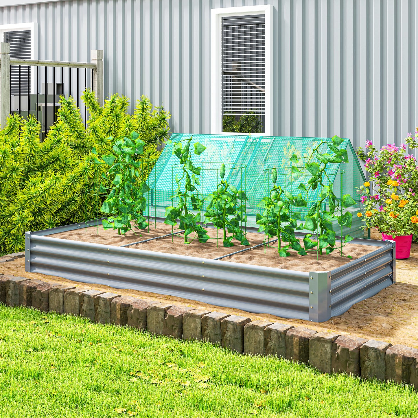 240 x 120cm Galvanised Steel Open Planter - Silver
