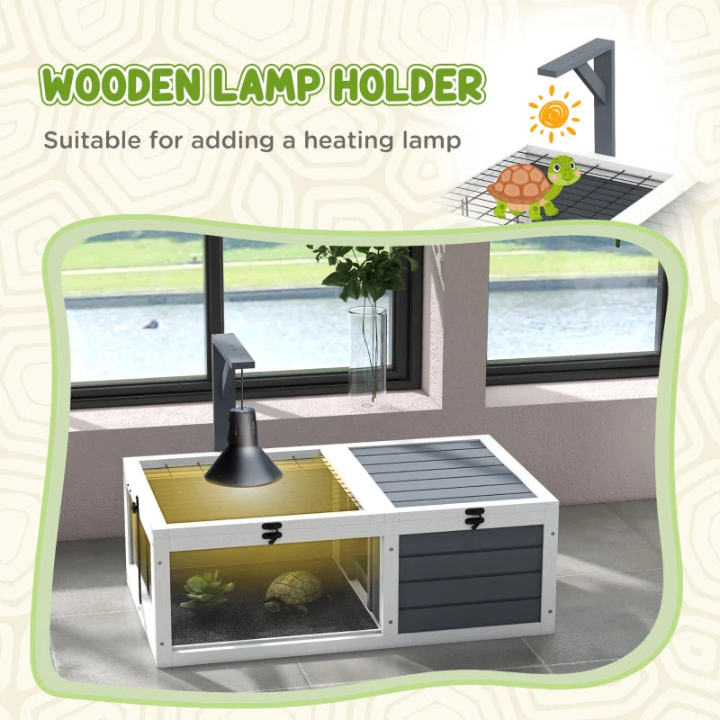 Tortoise House with Wooden Lamp Holder, Openable Lids and Pull out Tray (lamp not included)