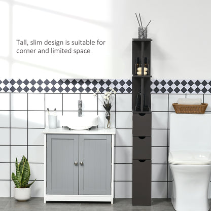 Tall Bathroom Cabinet, Freestanding Slim Bathroom Storage Cabinet with 2-Tier Open Shelf and 2 Drawers for Small Space