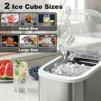 Ice Maker Machine Countertop, 9 Cubes Ready in 7 Mins, 12 KG in 24Hrs, 2 Sizes of Bullet, Self-Cleaning Ice Machine