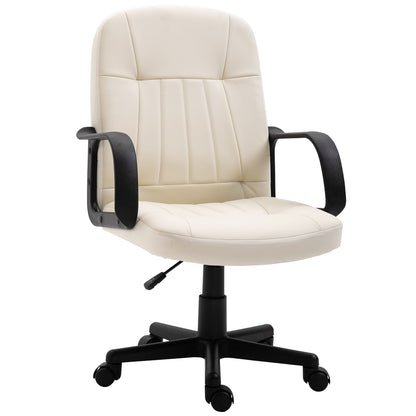 Desk Chair, PU Leather Computer Office Chair with Adjustable Height, Swivel Wheels for Home Work Study, Cream White