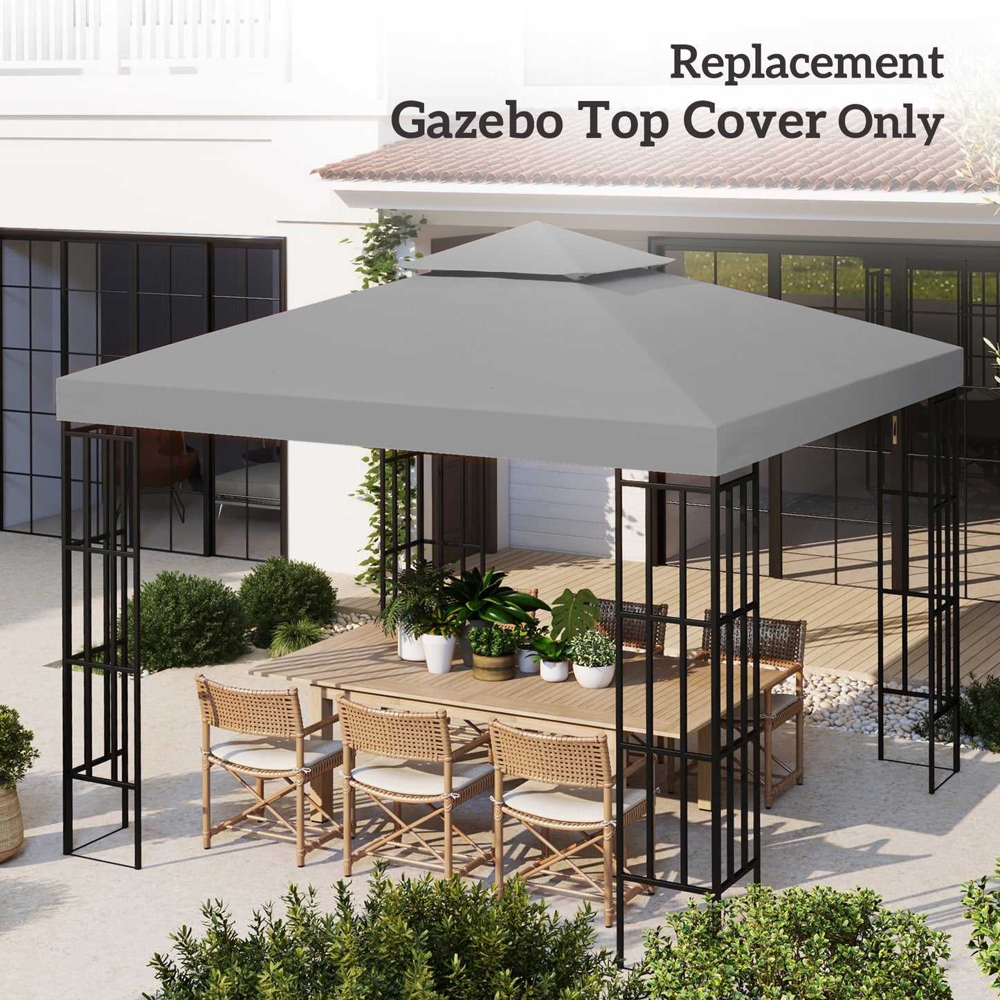 3(m) Gazebo Top Cover Double Tier Canopy Replacement Pavilion Roof Light Grey